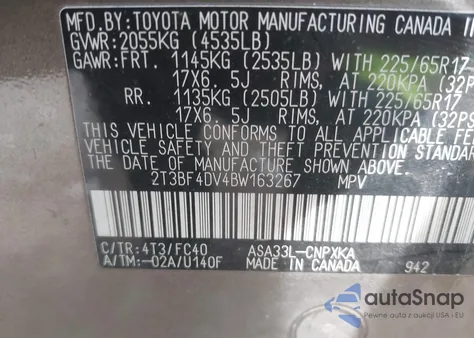 2011 Toyota Rav4 из США, поврежденный, VIN 2T3BF4DV4BW163267